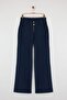 Özel Koleksiyon Lacivert Düğme Detaylı Yüksek Bel Wide Leg Comfort Esnek Rahat Jeans TWOAW26JE00017