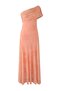 Light Orange Patterned Asymmetric Neck Woven Maxi Evening Graduation Dress TPRSS25AE00190 - 5
