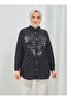 Puzzle Heart Printed Stone Embroidered Tunic - Black - Sahra Butique