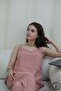 Dust Pink Suspender Bottom Long Women's Pajama Set - 5