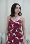 Red Cat Patterned Strap Long Dress - 3