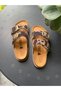 Anatomical Natural Cork Sole Cow Animal Big Buckle Leather Slippers - 5