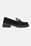 Women's Black Suede Genuine Leather 36-41 Number Leopard Patterned Buckle Loafer Shoes - 5