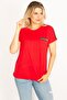 Women's Large Size Red Shoulder and Pocket Detailed Blouse 65n34524