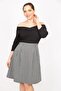 Women's Black Large Size Collar Detailed Skirt Houndstooth Patterned Belted Dress 65n35826 - 8
