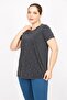 Women's Anthracite Plus Size Blouse with Stone and Pearl Detail 65n35948 - 4