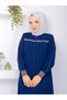 Hijab Clothing Sportswear Ribbed Cuffed Crepe Fabric Indigo Color - 3