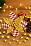 Christmas Pine Tree Ornament Ponsetia Flower Large Red White Patterned