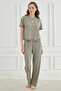 Cute Shapes Detail Kısakol Women's Khaki Pajama Set - 2