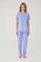 Wishes Comfort Kısakol 100% Cotton Women's Mind Blue Pajama Set - 4