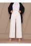 Women's Waist Laced Double Crepe Wide Leg White Trousers