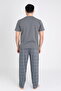 Leeds Wrist 100% Cotton Men's Short Sleeve Plaid Gray Pajama Set - 6
