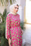Fuchsia Patterned Skirt Tiered Viscon Dress - 2