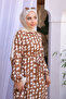 Brown Patterned Skirt Layered Viscon Dress - 5