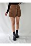 Lace-Up Camel Leather Shorts Skirt - 2