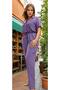 Women's Lilac Buttoned Pocketed Waist Ruched Belt Short Sleeve Jacket Collar Casual Overalls 2622462 - 6