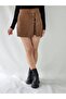 Lace-Up Camel Leather Shorts Skirt