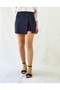 Dark Blue Denim Denim Shorts Skirt with Laces - 5