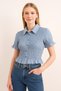 Women's Summer Stylish Plaid Print Short Sleeve Ruffle Crop Shirt Blouse, Women's Blouse - 5
