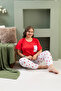 100% Cotton Plus Size 3 Piece Pajamas Set for Women - Romantic Sleepwear with Tiny Heart Pattern in Red - 6