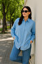 Women's Oversize Loose Cut Linen Shirt - Baby Blue - 7