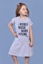 Girl's Colorful Text Printed Dress with Drawstring Detail - 4
