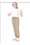 Girls' Knitted Cotton Combed School Trousers – 100% Cotton – Elastic Waist and Leg – Beige Color - 7