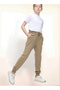 Girls' Knitted Cotton Combed School Trousers – 100% Cotton – Elastic Waist and Leg – Beige Color - 6