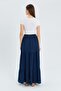 4567 Women's Ruffled Long Muslin Skirt Navy Blue - 6