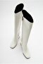 Women's Dlv White Patent Leather Thick Heeled Boots - 4
