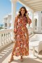 Women's Ethnic Pattern Colorful Long Length Dress - Elegant Dress with Button Waist Elastic - 3