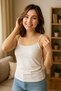 Women's White 100% Cotton Comfortable Fit Rope Strap Tank Top - 6