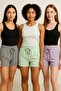 Women's 3-Pack Smoked-Green-Lilac Relaxed Fit Soft Fabric Elastic Waist Summer Mini Shorts with Pockets - 3