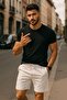 Men's Elastic Waist Shorts with Lace Detail - 2