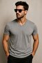 Men's 100% Cotton Short Sleeve V-Neck Gray T-Shirt