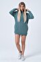Green Long Sweatshirt Dress Tunic Long Sleeve Side Pocket - 2