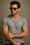 Men's 100% Cotton Short Sleeve V-Neck Gray T-Shirt - 4