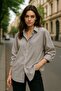 Women's Burgundy Striped White Oversize Shirt over Fit Relaxed Shirt - 4