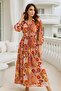 Women's Ethnic Pattern Colorful Long Length Dress - Elegant Dress with Button Waist Elastic - 4