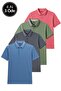 Men's 4-Pack Pocketless Polo Neck T-Shirt Slim Fit Breathable Fabric No Curling Neck T-Shirt