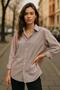 Women's Burgundy Striped White Oversize Shirt over Fit Relaxed Shirt - 3