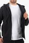 Raised Zippered Hooded Black Sweatshirt Fleece Cardigan