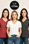 Women's 3 Pack Anthracite-White-Pink Oversize T-Shirt 100% Cotton V-Neck T-Shirt - 4
