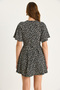 Women's Black Daisy Patterned V-Neck Belted Shorts Mini Dress 60261569 - 8
