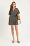 Women's Black Daisy Patterned V-Neck Belted Shorts Mini Dress 60261569 - 2