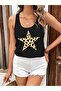 Star Printed Women's Hollow Neck T-Shirt - 2