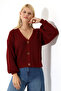 Women's Long Sleeve Buttoned Knitwear Cardigan Burgundy - 6