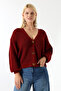 Women's Long Sleeve Buttoned Knitwear Cardigan Burgundy - 3