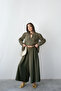 Wide Cut Flared Double Crepe Trouser Skirt with Elastic Waist - Khaki