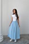 Wide Cut Flared Double Crepe Trouser Skirt with Elastic Waist - Ice Blue - 4